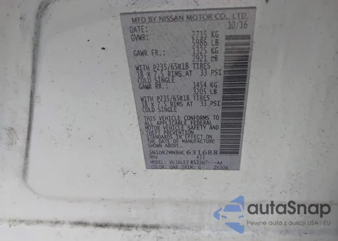 2017 Nissan Pathfinder Sv z USA, uszkodzony, nr VIN 5N1DR2MN8HC631688